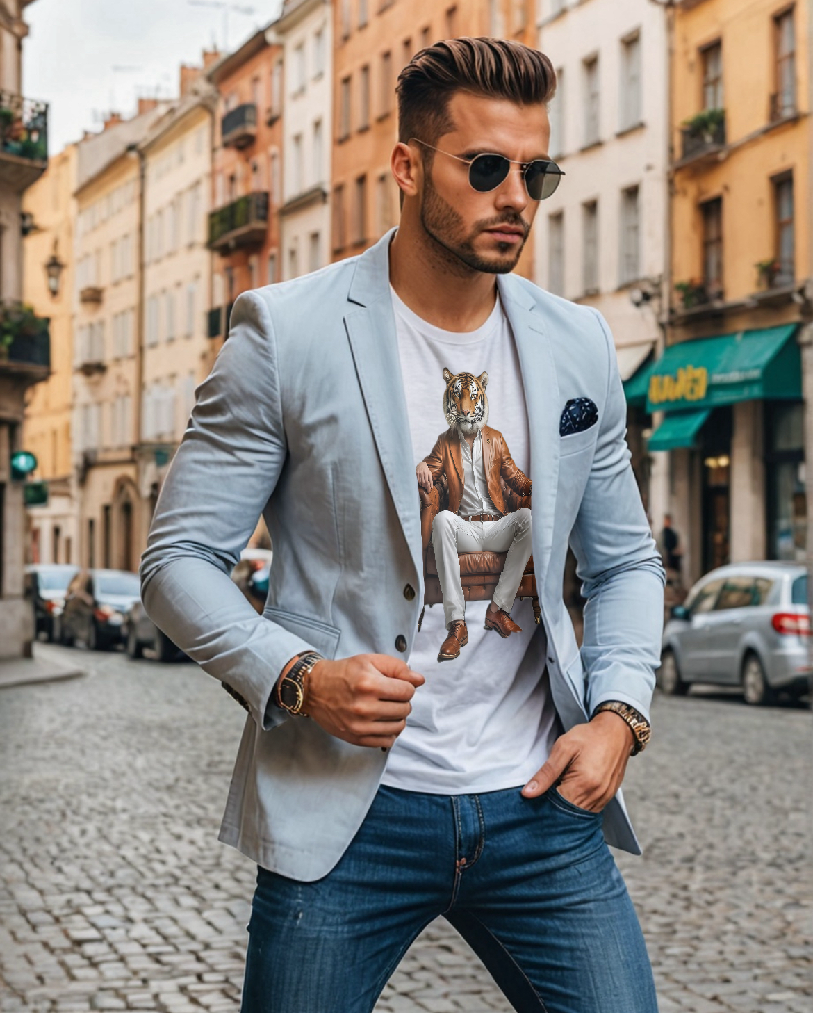 CROUCHING TIGER- Camiseta Unisex de Algodón Ultra Fino