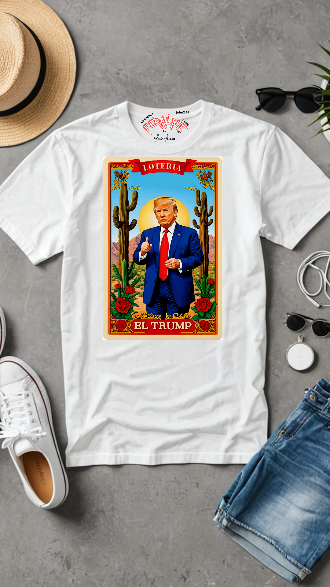 Camiseta unisex de algodón ultra fino con la tarjeta de lotería EL TRUMP