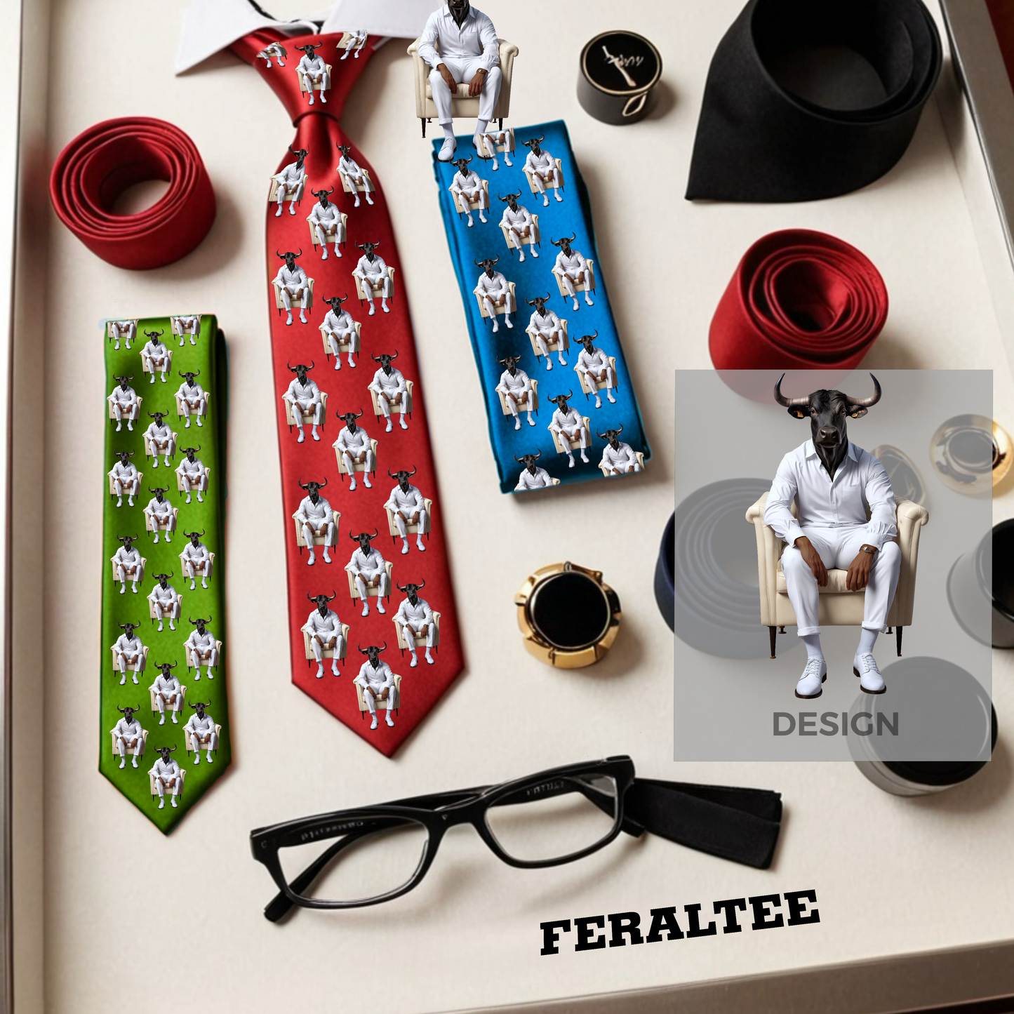 Corbata personalizada con diseño de TORO SENTADO